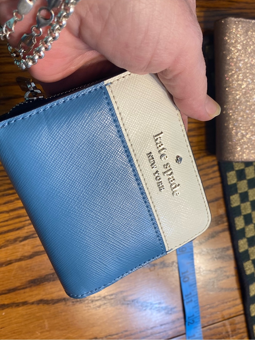Kate Spade Staci Small Zip Around Bifold Wallet Poolside Multi Blue Preppy Chic